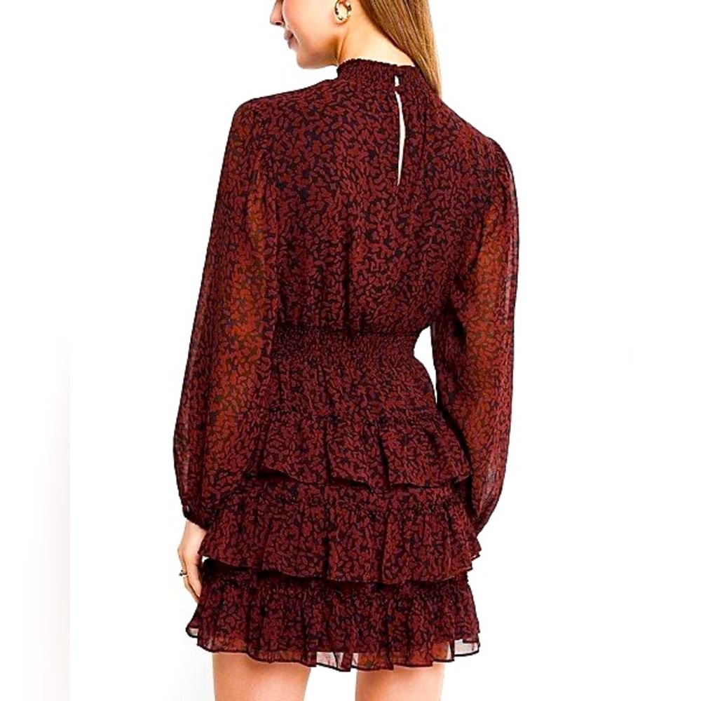 Forever 21 Burgundy High Neck Tiered Ruffled Floral Mini Dress Y2K